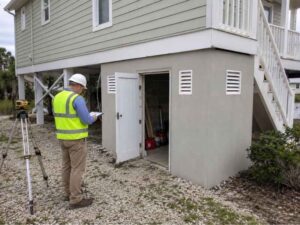 Elevation certificate inspection of an attached storage room in Pembroke Pines, Florida 