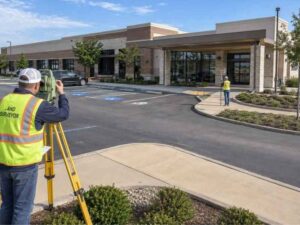  Land survey companies near me surveying a medical office expansion site in Pembroke Pines, Florida.
