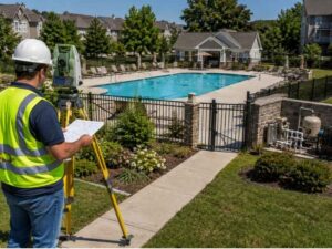 Property survey companies near me surveying shared pool facilities in Pembroke Pines, Florida